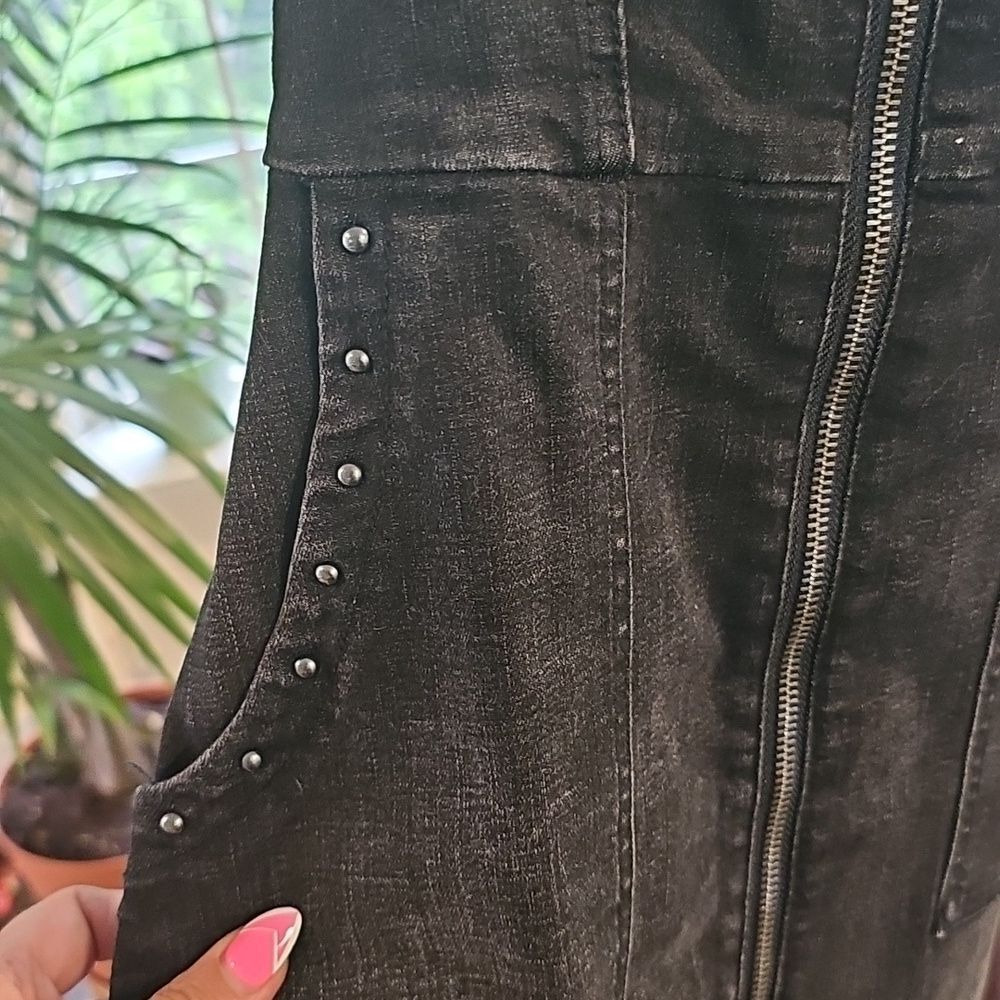 Level 99 Black Denim Overall Dress with Studded Details Size XS - Picture 5 of 7